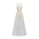 Oscar de la Renta Mother of Pearl Embroidered Illusion Gown - Oscar de la Renta Dresses - American Couture - Shop at Coveti