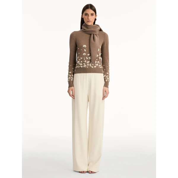 Oscar de la Renta Mother of Pearl Embroidered Pullover with Scarf - Oscar de la Renta Knitwear - American Couture - Shop at Coveti