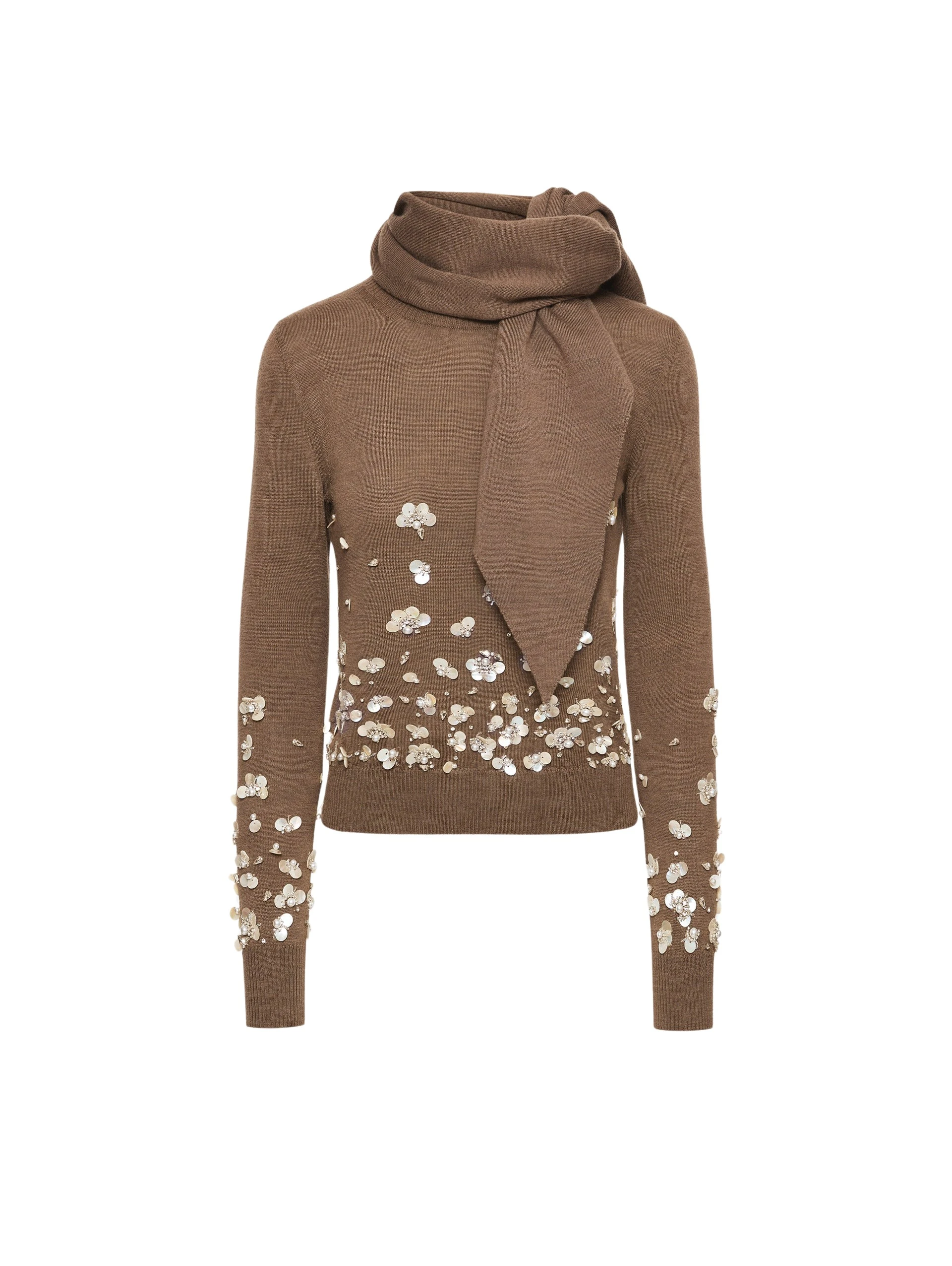 Mother-of-Pearl-Embroidered-Pullover-with-Scarf-Oscar-de-la-Renta-Knitwear59210_nobg Oscar de la Renta Mother of Pearl Embroidered Pullover with Scarf - Oscar de la Renta Knitwear - American Couture - Shop at Coveti