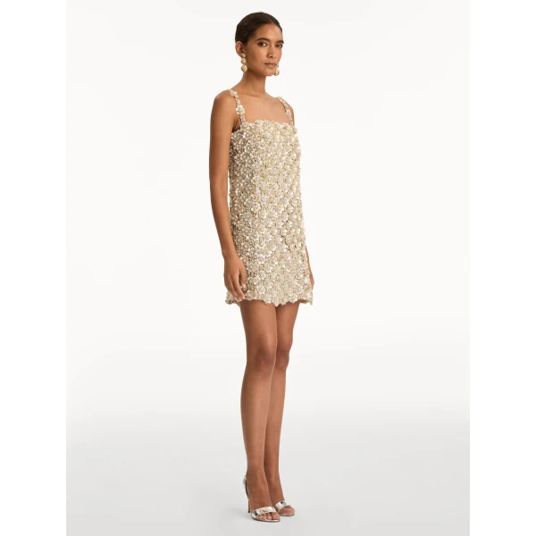 Oscar de la Renta Mother of Pearl Embroidered Shift Dress - Oscar de la Renta Dresses - American Couture - Shop at Coveti
