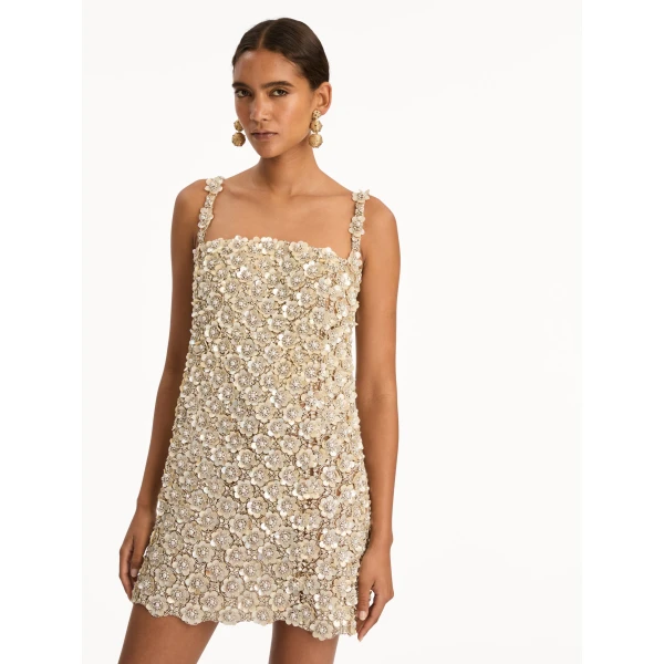 Oscar de la Renta Mother of Pearl Embroidered Shift Dress - Oscar de la Renta Dresses - American Couture - Shop at Coveti