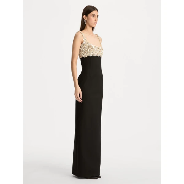 Oscar de la Renta Mother of Pearl Embroidered Sleeveless Gown - Oscar de la Renta Dresses - American Couture - Shop at Coveti