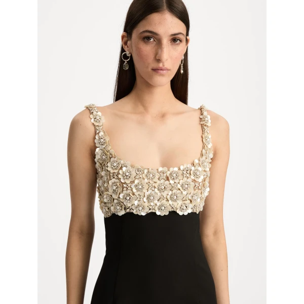 Oscar de la Renta Mother of Pearl Embroidered Sleeveless Gown - Oscar de la Renta Dresses - American Couture - Shop at Coveti