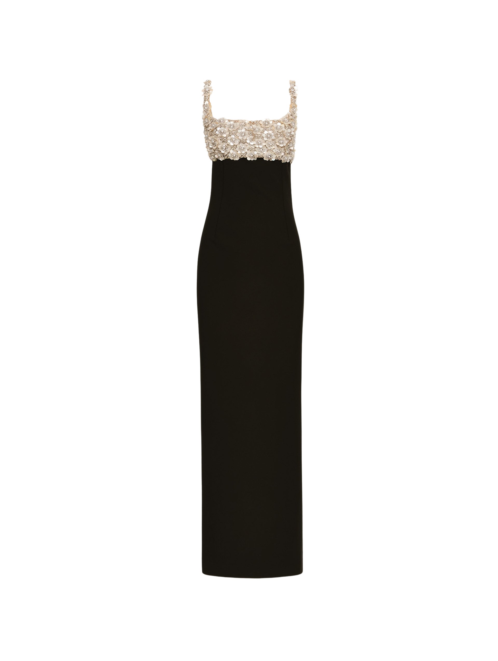 Oscar de la Renta Mother of Pearl Embroidered Sleeveless Gown