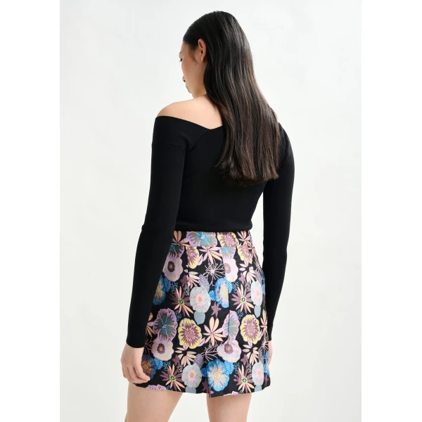 Essentiel Antwerp Multicolor floral jacquard mini skirt with sequin and bead embellishments, view 4