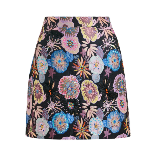 Essentiel Antwerp Multicolor floral jacquard mini skirt with sequin and bead embellishments - Essentiel Antwerp Skirts - Colorful Belgian Design - Shop at Coveti