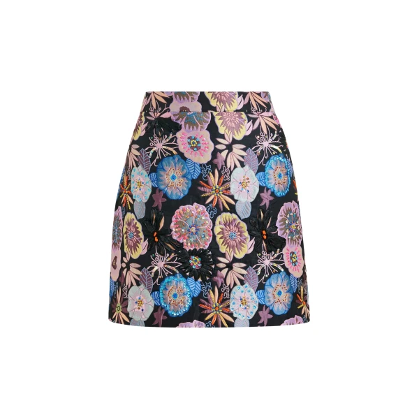 Essentiel Antwerp Multicolor floral jacquard mini skirt with sequin and bead embellishments