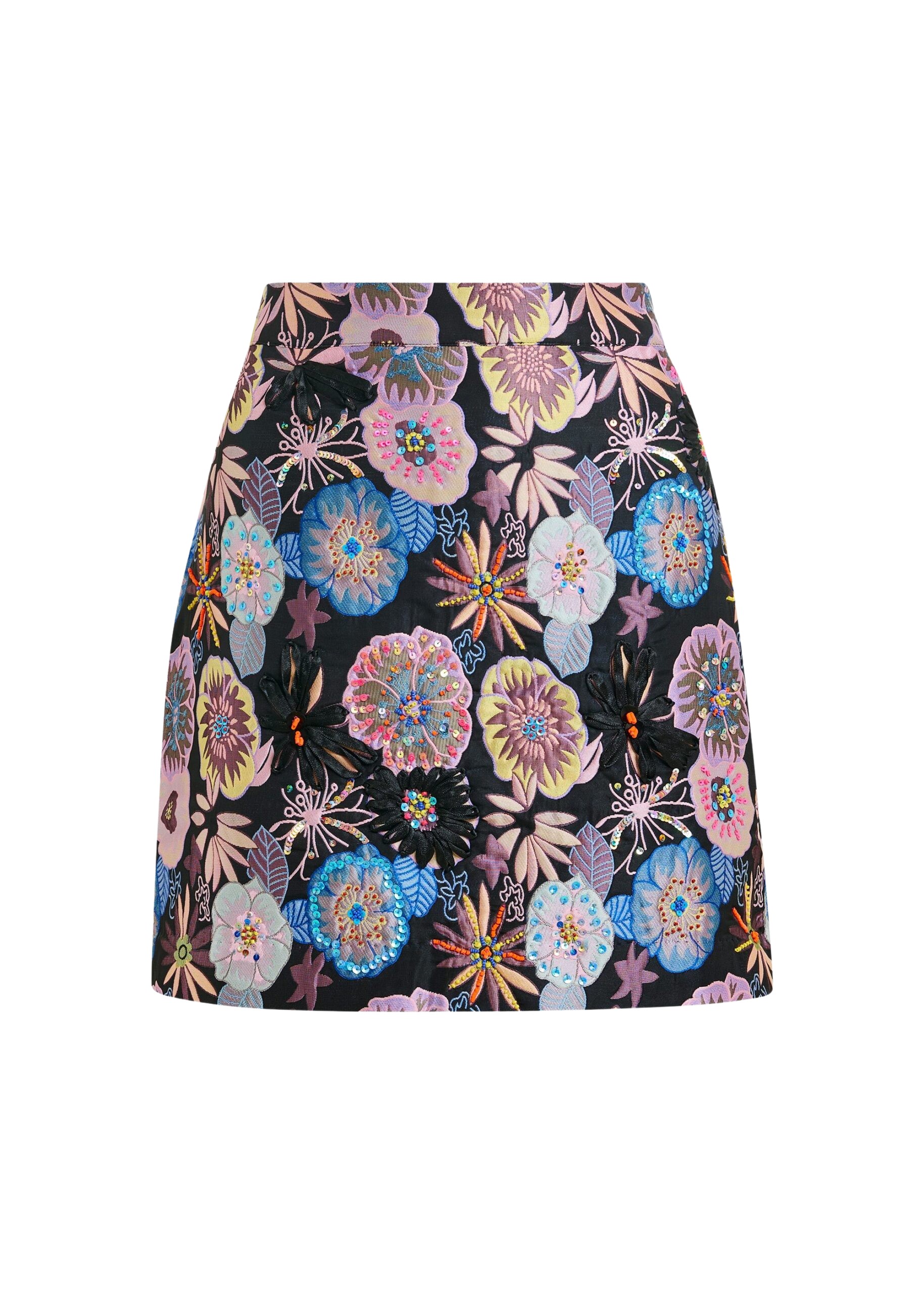 Essentiel Antwerp Multicolor floral jacquard mini skirt with sequin and bead embellishments