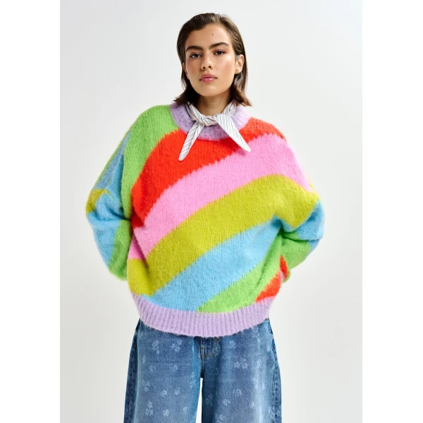 Essentiel Antwerp Multicolor intarsia knit striped sweater, view 2