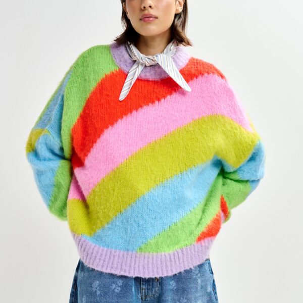 Essentiel Antwerp Multicolor intarsia knit striped sweater - Essentiel Antwerp Knitwear - Colorful Belgian Design - Shop at Coveti