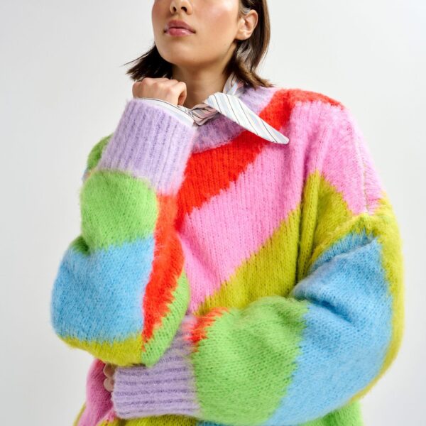 Essentiel Antwerp Multicolor intarsia knit striped sweater - Essentiel Antwerp Knitwear - Colorful Belgian Design - Shop at Coveti