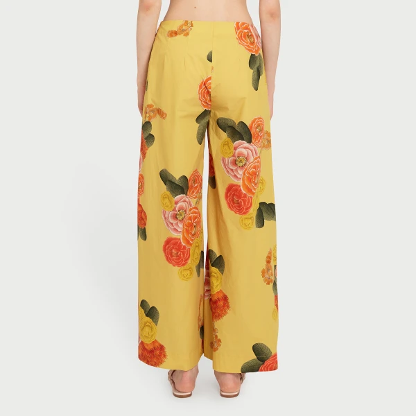 Giambattista Valli Mustard Blossoms Poplin Wide-Leg Pants - Giambattista Valli Pants - Romantic Couture - Shop at Coveti