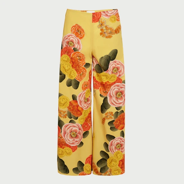 Giambattista Valli Mustard Blossoms Poplin Wide-Leg Pants - Giambattista Valli Pants - Romantic Couture - Shop at Coveti