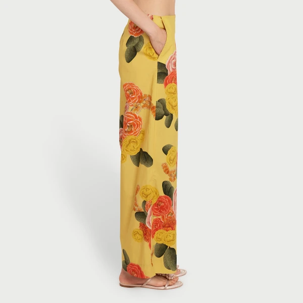 Giambattista Valli Mustard Blossoms Poplin Wide-Leg Pants - Giambattista Valli Pants - Romantic Couture - Shop at Coveti