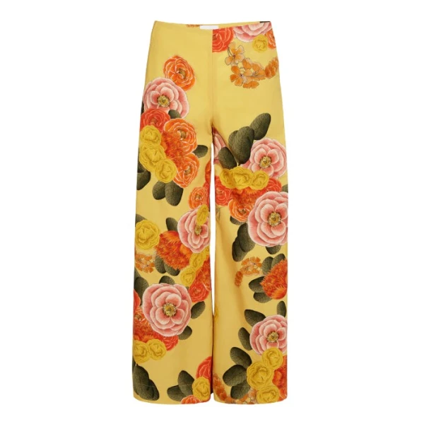 Giambattista Valli Mustard Blossoms Poplin Wide-Leg Pants - Giambattista Valli Pants - Romantic Couture - Shop at Coveti