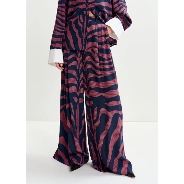 Essentiel Antwerp Navy and dark pink zebra-print wide-leg pants, view 3