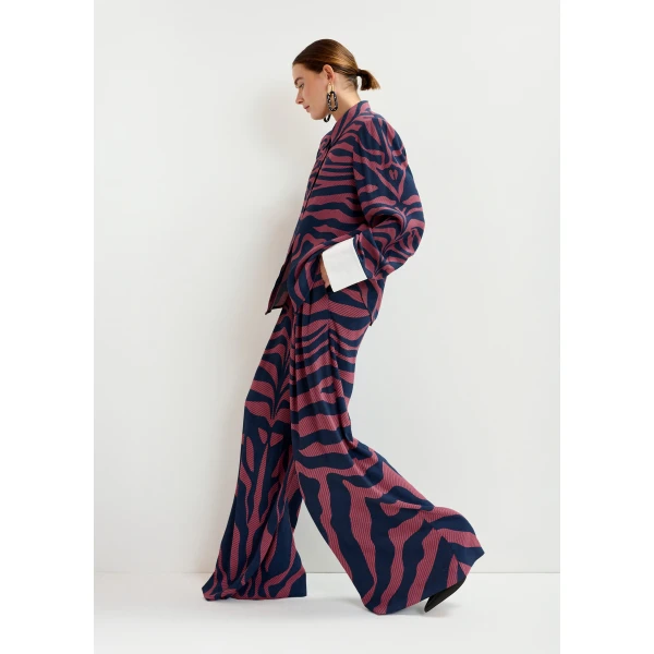 Essentiel Antwerp Navy and dark pink zebra-print wide-leg pants, view 4
