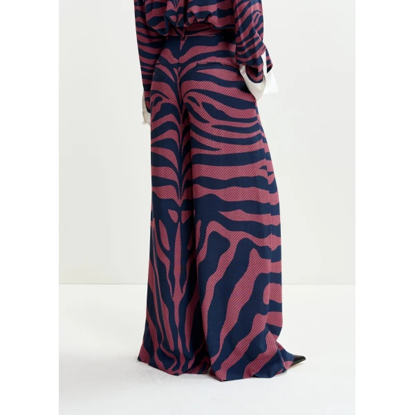 Essentiel Antwerp Navy and dark pink zebra-print wide-leg pants, view 5