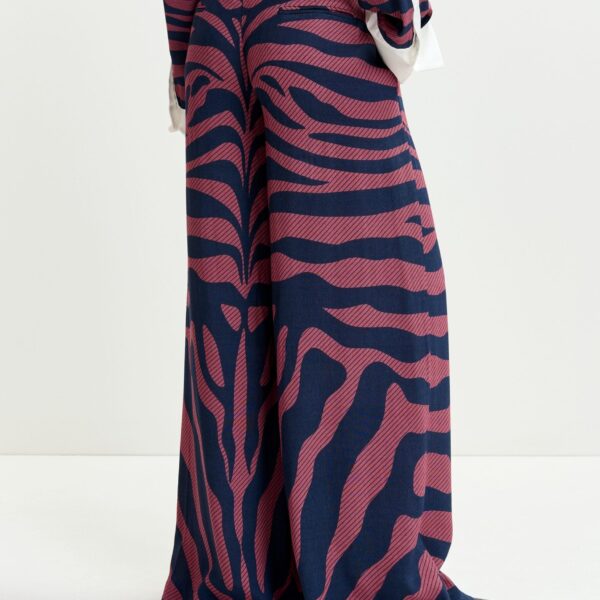 Essentiel Antwerp Navy and dark pink zebra-print wide-leg pants - Essentiel Antwerp Pants - Colorful Belgian Design - Shop at Coveti