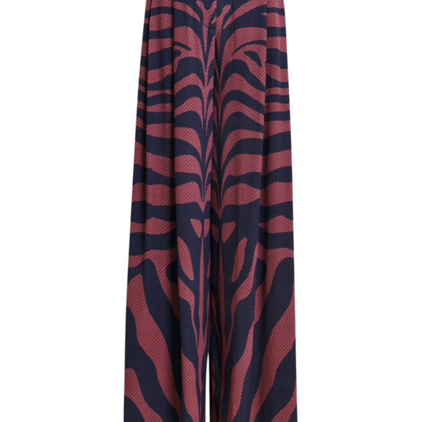Essentiel Antwerp Navy and dark pink zebra-print wide-leg pants - Essentiel Antwerp Pants - Colorful Belgian Design - Shop at Coveti