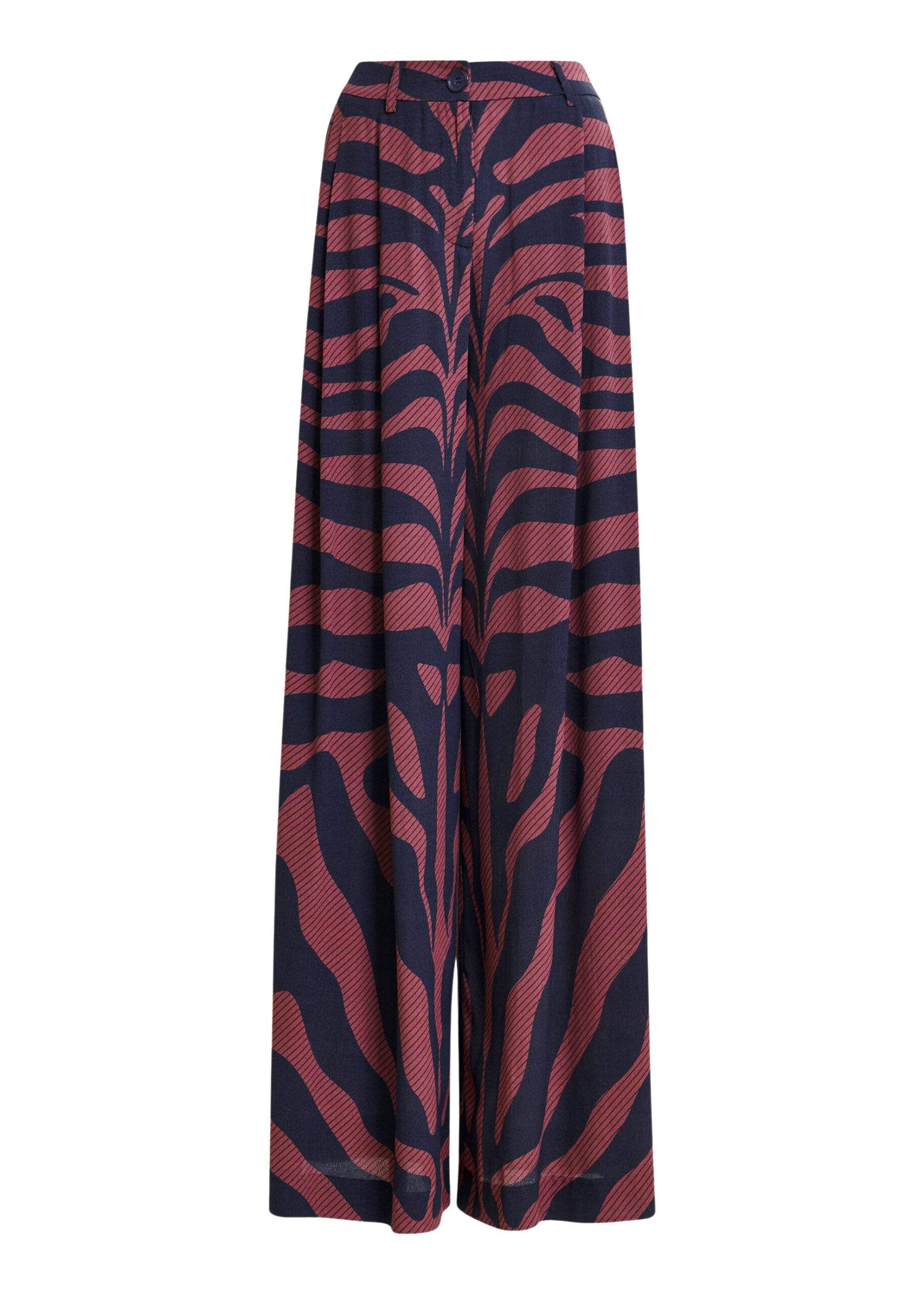 Essentiel Antwerp Navy and dark pink zebra-print wide-leg pants
