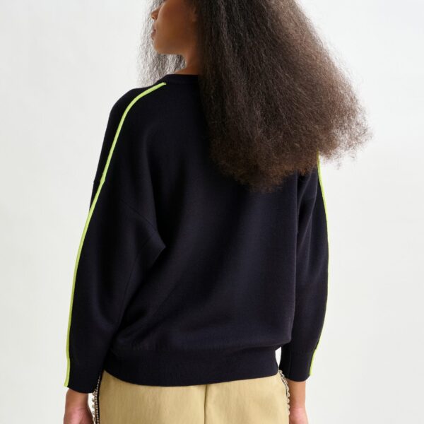 Essentiel Antwerp Navy and green knitted sweater with fitted waist - Essentiel Antwerp Knitwear - Colorful Belgian Design - Shop at Coveti