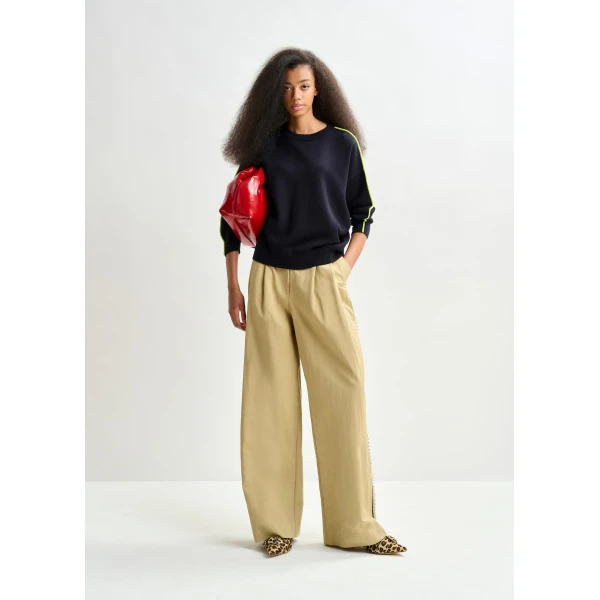 Essentiel Antwerp Navy and green knitted sweater with fitted waist, view 5