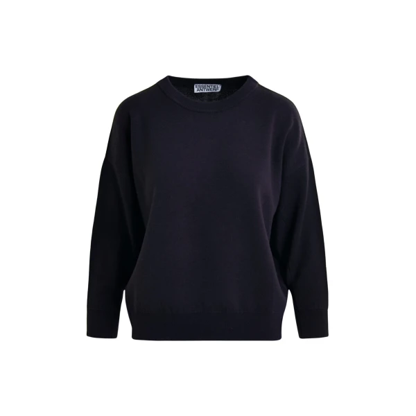 Essentiel Antwerp Navy and green knitted sweater with fitted waist - Essentiel Antwerp Knitwear - Colorful Belgian Design - Shop at Coveti