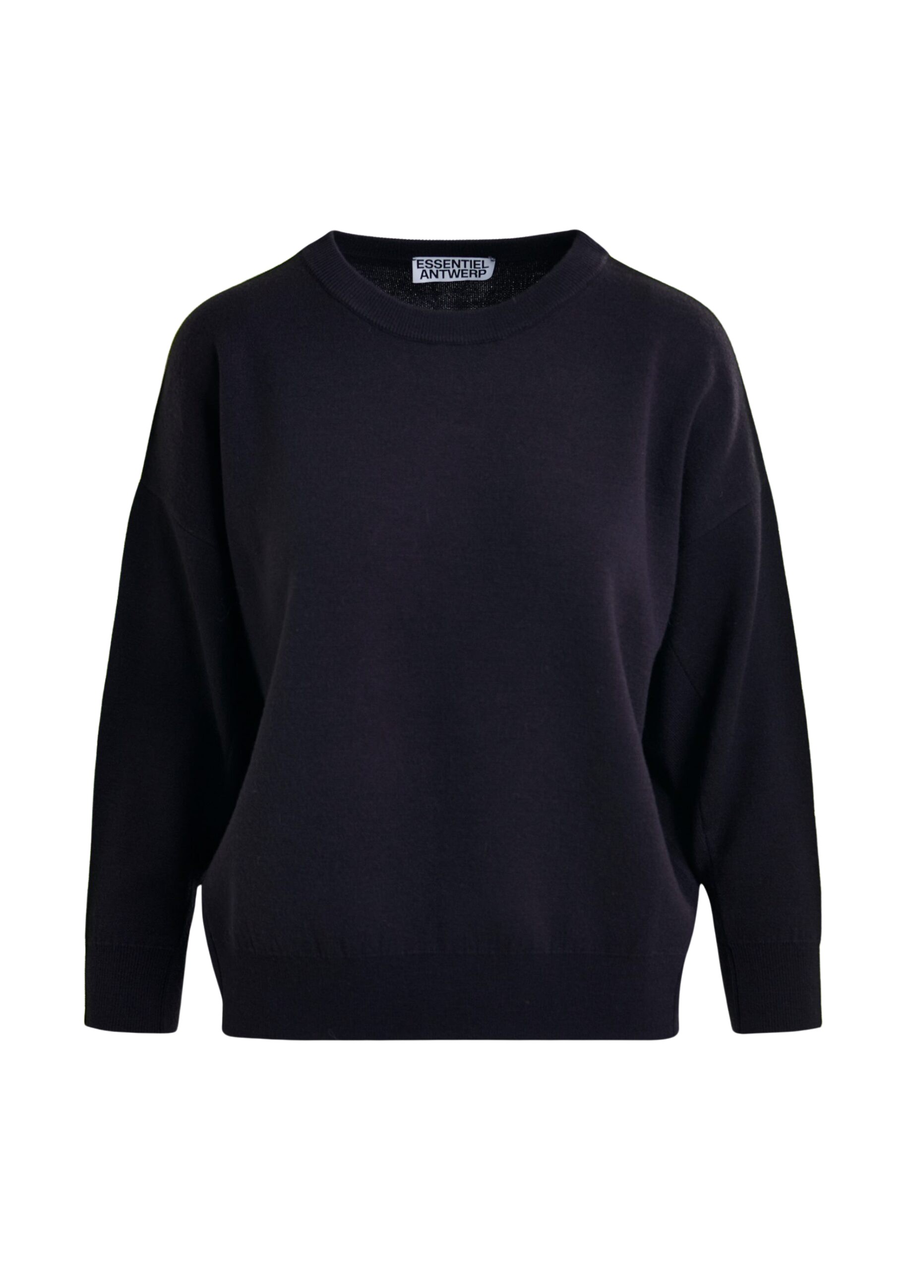 Essentiel Antwerp Navy and green knitted sweater with fitted waist - Essentiel Antwerp Knitwear - Colorful Belgian Design - Shop at Coveti