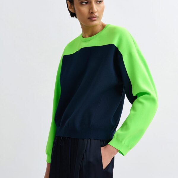 Essentiel Antwerp Navy and green two-tone knit sweater - Essentiel Antwerp Knitwear - Colorful Belgian Design - Shop at Coveti