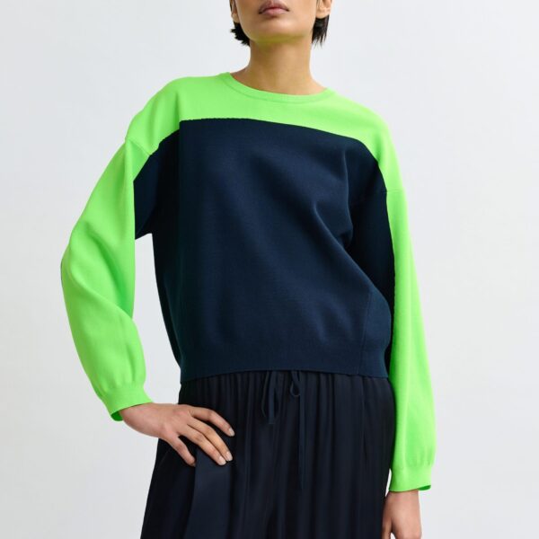 Essentiel Antwerp Navy and green two-tone knit sweater - Essentiel Antwerp Knitwear - Colorful Belgian Design - Shop at Coveti