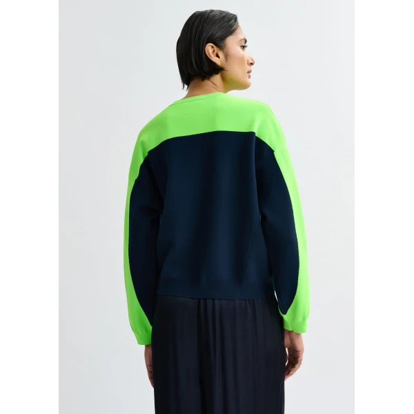 Essentiel Antwerp Navy and green two-tone knit sweater, view 4