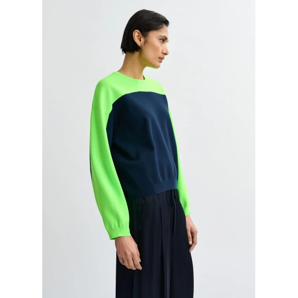 Essentiel Antwerp Navy and green two-tone knit sweater, view 5