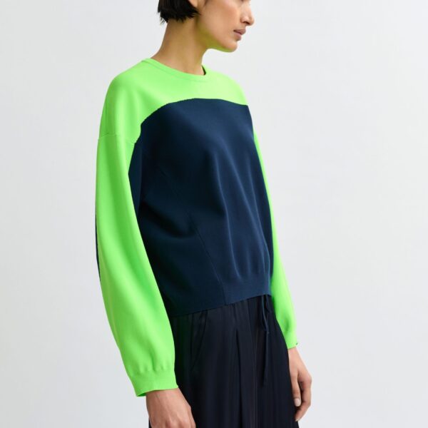 Essentiel Antwerp Navy and green two-tone knit sweater - Essentiel Antwerp Knitwear - Colorful Belgian Design - Shop at Coveti