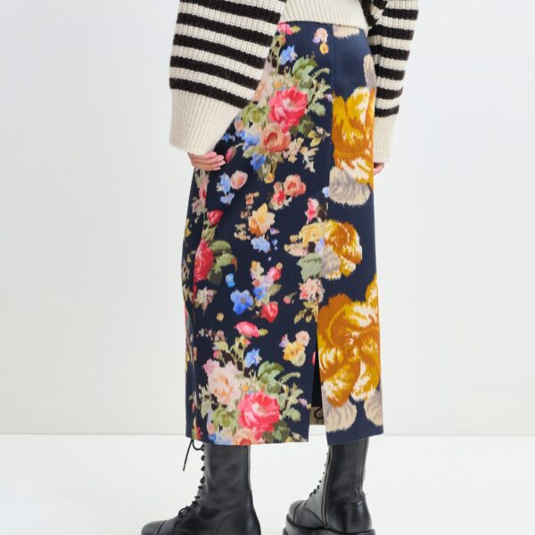 Essentiel Antwerp Navy and multicolor dual floral print maxi skirt - Essentiel Antwerp Skirts - Colorful Belgian Design - Shop at Coveti