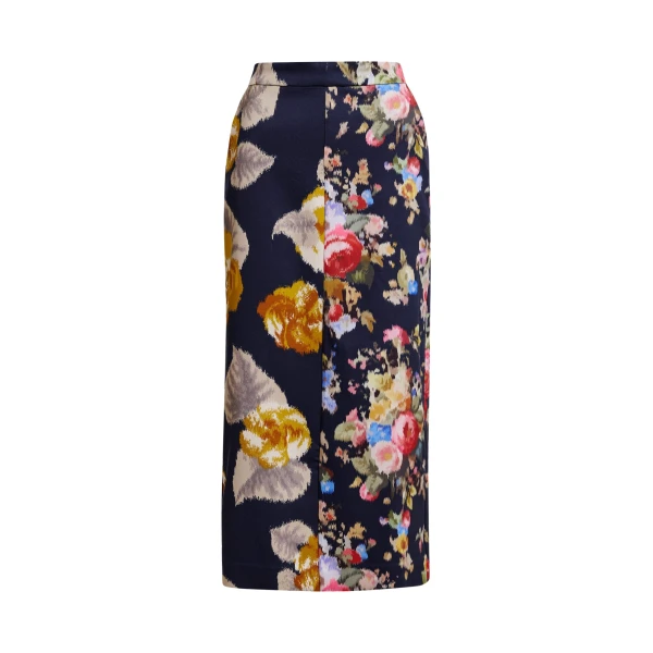 Essentiel Antwerp Navy and multicolor dual floral print maxi skirt - Essentiel Antwerp Skirts - Colorful Belgian Design - Shop at Coveti