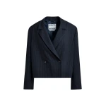 Essentiel Antwerp Navy and white pinstripe cropped blazer - Essentiel Antwerp Jackets - Colorful Belgian Design - Shop at Coveti