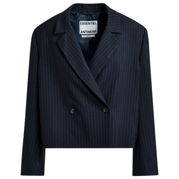 Essentiel Antwerp Navy and white pinstripe cropped blazer - Essentiel Antwerp Jackets - Colorful Belgian Design - Shop at Coveti