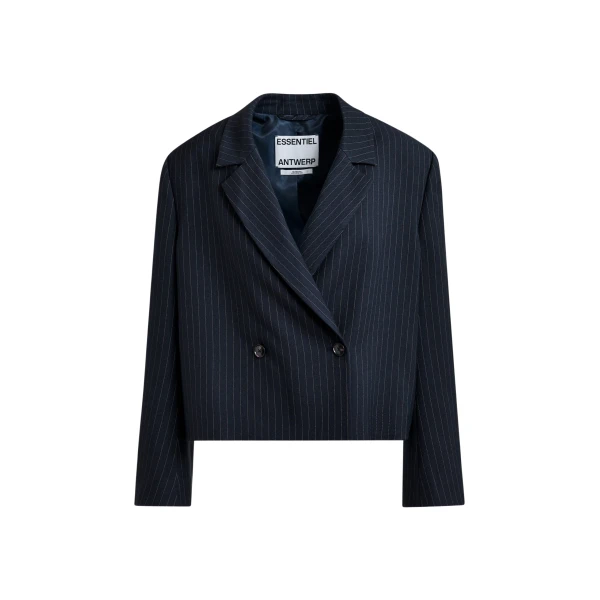 Essentiel Antwerp Navy and white pinstripe cropped blazer - Essentiel Antwerp Jackets - Colorful Belgian Design - Shop at Coveti