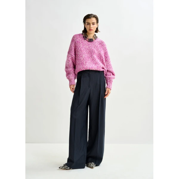 Essentiel Antwerp Navy and white pinstripe wide-leg pants, view 2