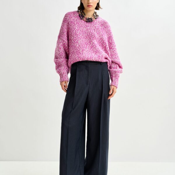 Essentiel Antwerp Navy and white pinstripe wide-leg pants - Essentiel Antwerp Pants - Colorful Belgian Design - Shop at Coveti