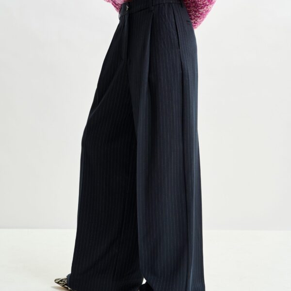 Essentiel Antwerp Navy and white pinstripe wide-leg pants - Essentiel Antwerp Pants - Colorful Belgian Design - Shop at Coveti