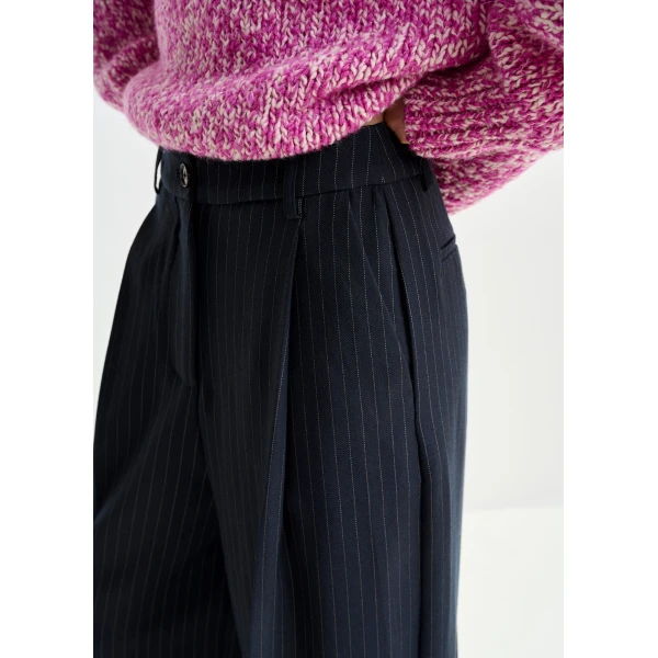 Essentiel Antwerp Navy and white pinstripe wide-leg pants, view 4