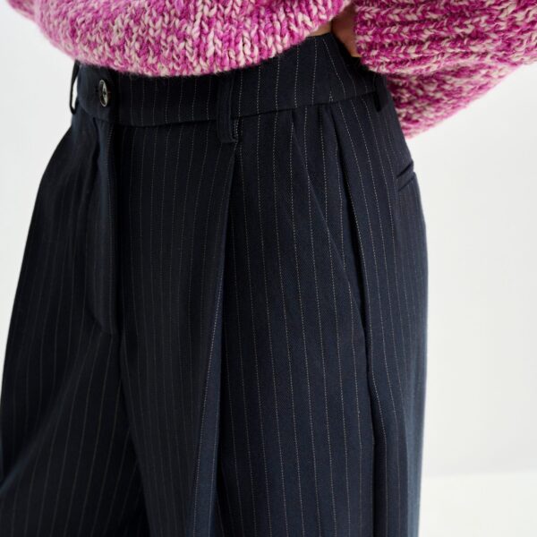 Essentiel Antwerp Navy and white pinstripe wide-leg pants - Essentiel Antwerp Pants - Colorful Belgian Design - Shop at Coveti
