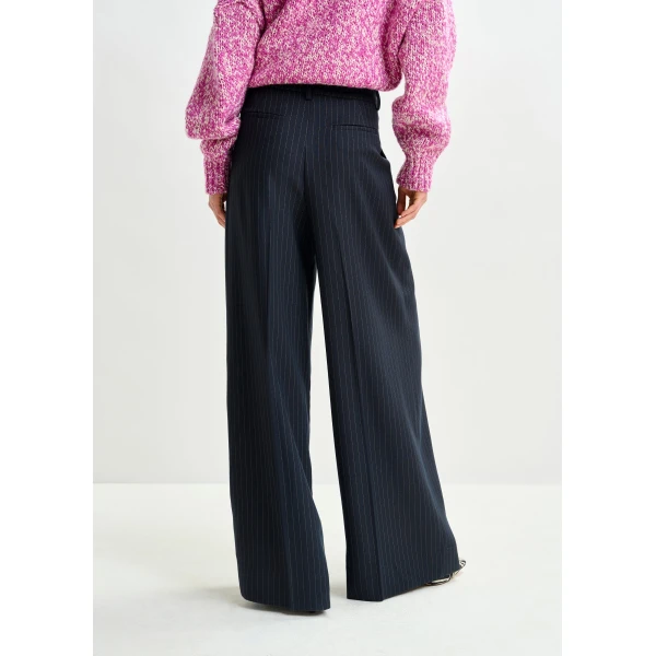 Essentiel Antwerp Navy and white pinstripe wide-leg pants, view 5