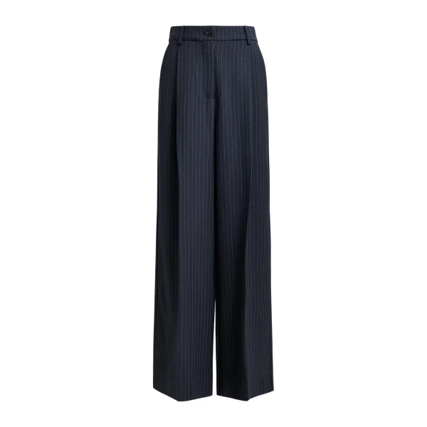 Essentiel Antwerp Navy and white pinstripe wide-leg pants - Essentiel Antwerp Pants - Colorful Belgian Design - Shop at Coveti