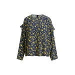 Essentiel Antwerp Navy and yellow floral print top with ruffle detail - Essentiel Antwerp Tops - Colorful Belgian Design - Shop at Coveti
