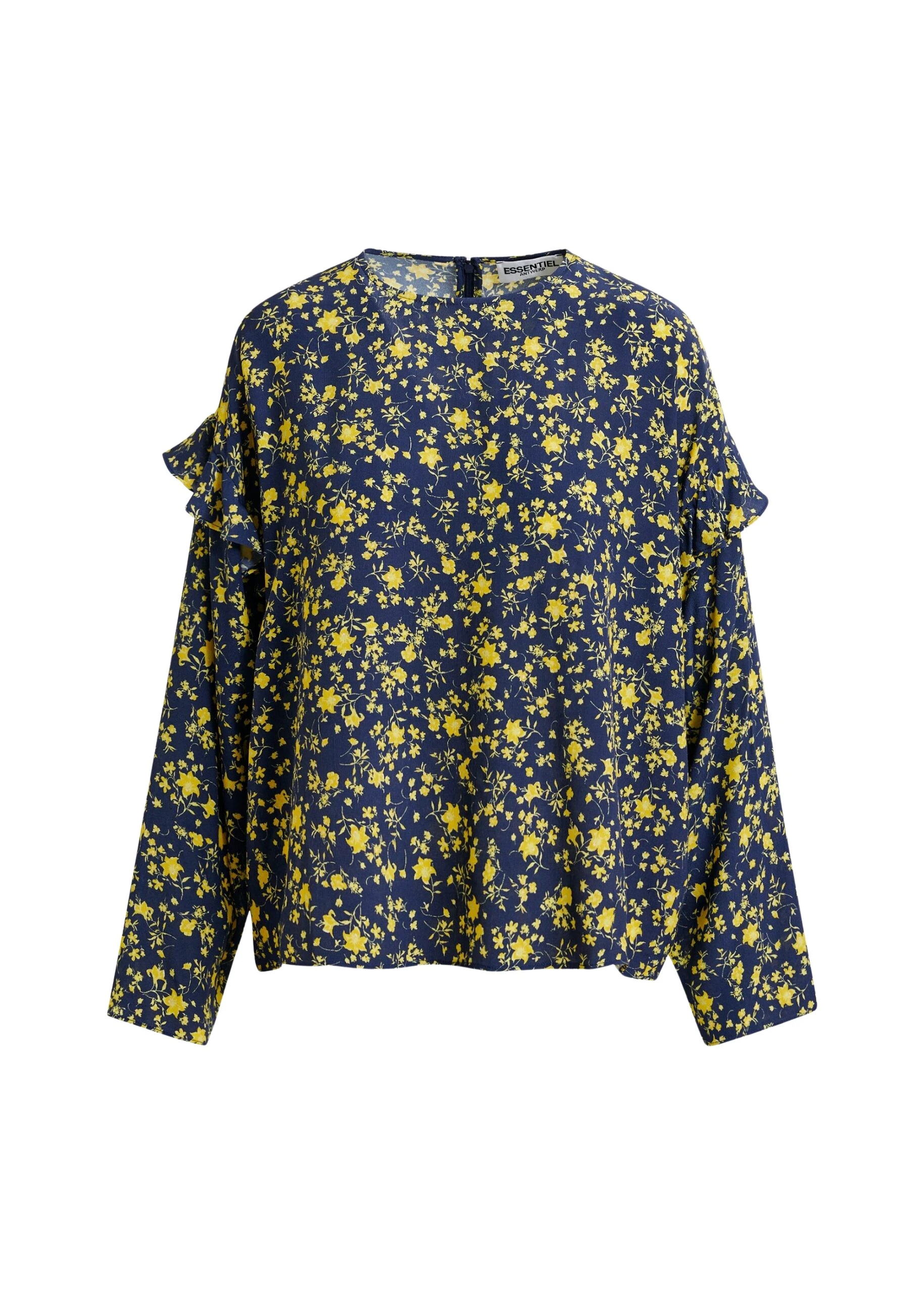 Navy-and-yellow-floral-print-top-with-ruffle-detail-Essentiel-Antwerp-Tops-scaled38271_nobg Essentiel Antwerp Navy and yellow floral print top with ruffle detail - Essentiel Antwerp Tops - Colorful Belgian Design - Shop at Coveti