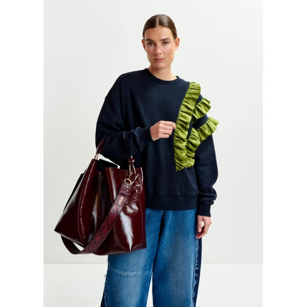 Essentiel Antwerp Navy cotton-blend sweatshirt with ruffle details Top, view 3