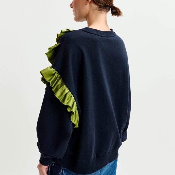 Essentiel Antwerp Navy cotton-blend sweatshirt with ruffle details - Essentiel Antwerp Shirts - Colorful Belgian Design - Shop at Coveti